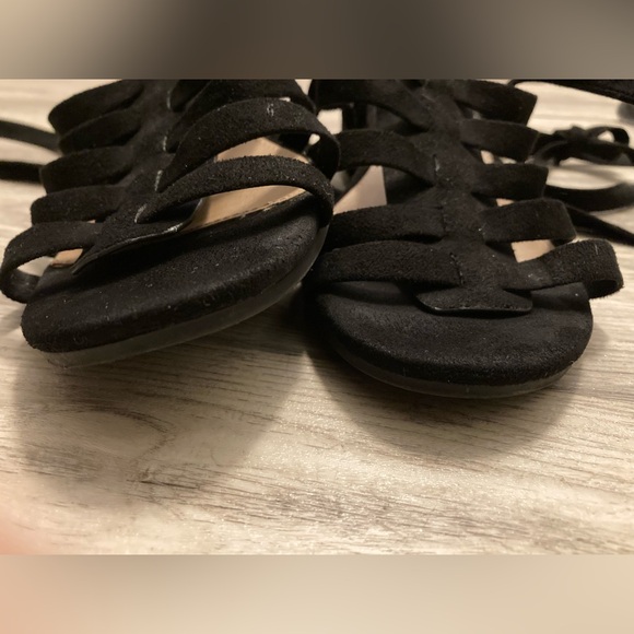 Scoop Block Heel Sandals Lace Up Faux Suede Open Toe Strappy Tie Up Gladiator 8 - Picture 15 of 16